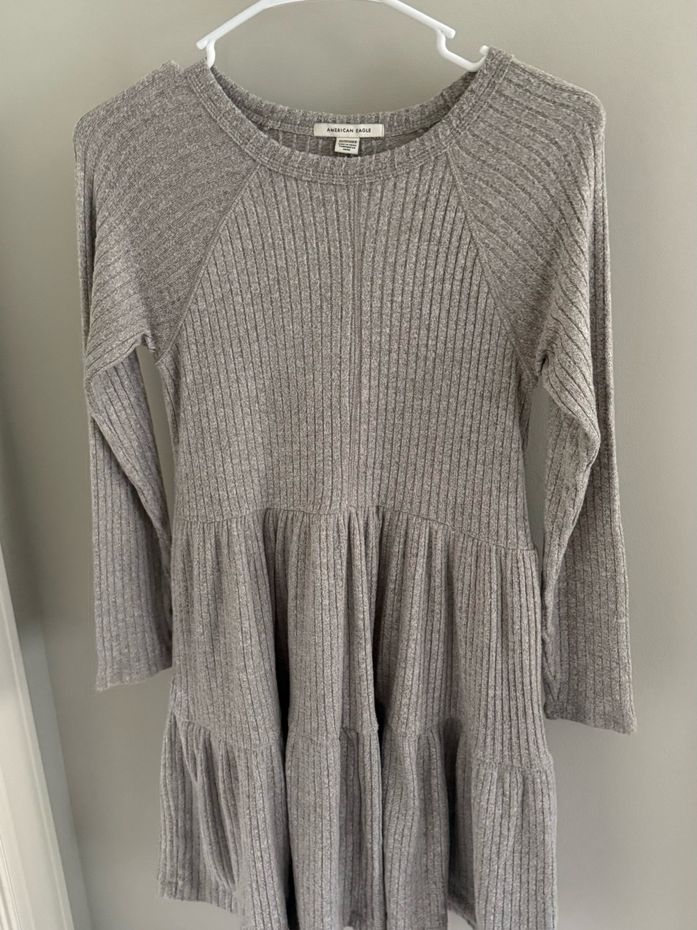 American Eagle Outfitters Heathered Gray Ribbed Knit Dress